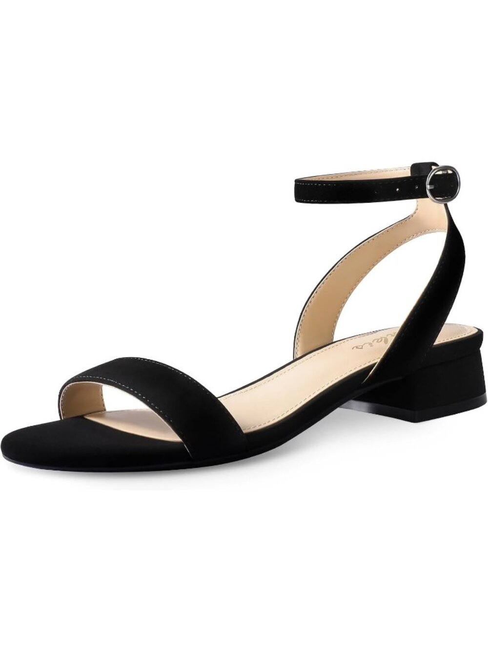 Women's Black Nubuck Strappy Open Toe Sandals Low Block Heels Ankle Strap Shoes